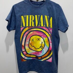 Nirvana Acid Wash Blue Graphic Tee